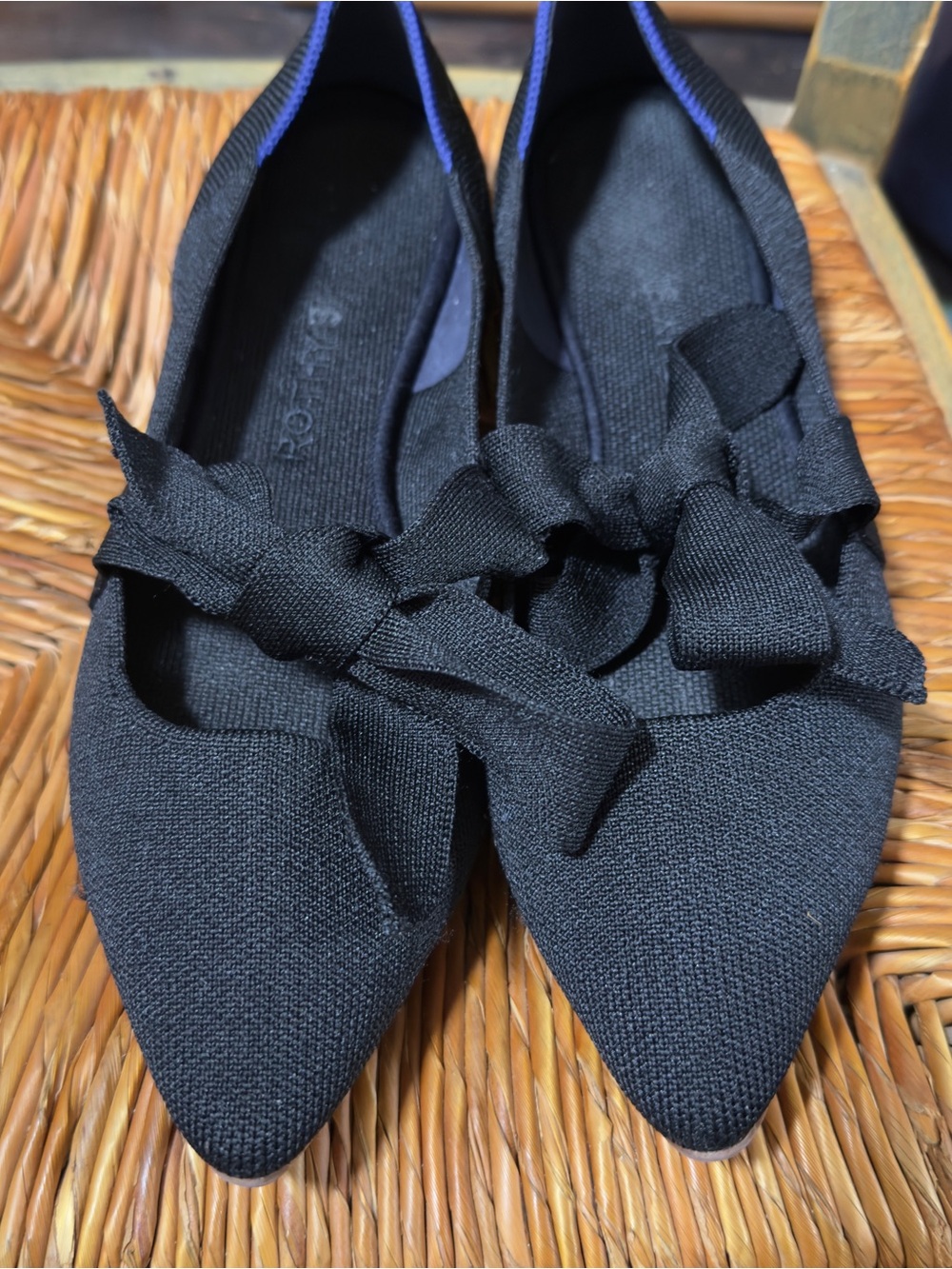 Rothy's Black Pointed Bow Flats - Picture 2 of 5